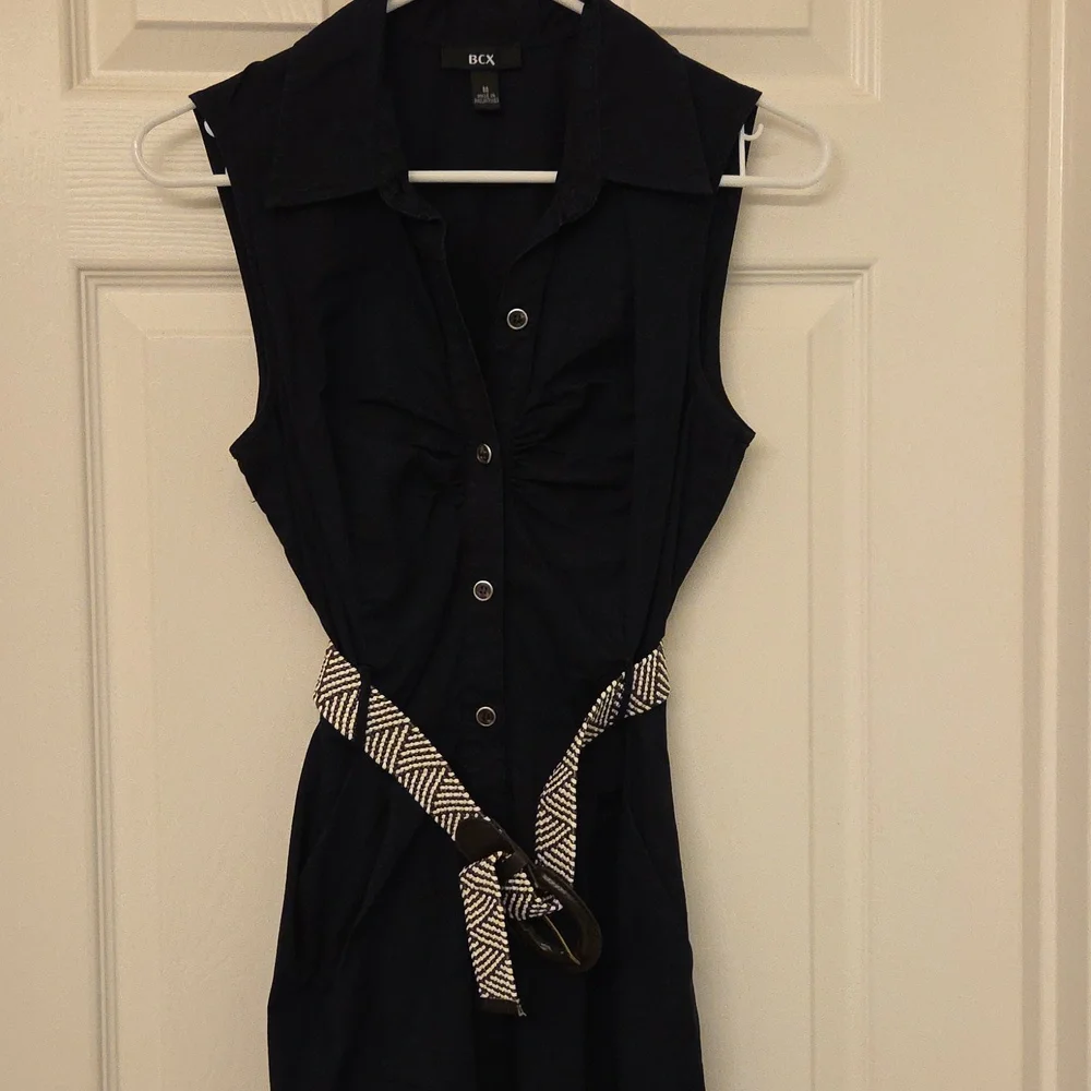 BCX Navy Sleeveless Button Up Dress with Belt Size M - Picture 2 of 10